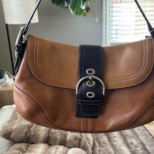 Coach Tan and Black Leather Shoulder Bag